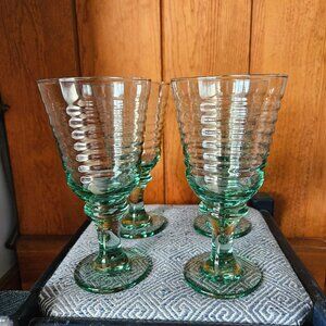 Vintage Libbey Sirrus Green Goblets, Set of 4, 12 oz., No chips or cracks!
